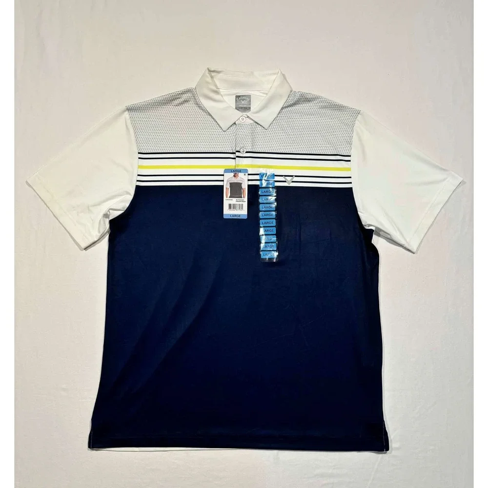 Callaway Mens Opti-Dri Golf Polo Shirt Large Peacoat Navy‎ White  NWT